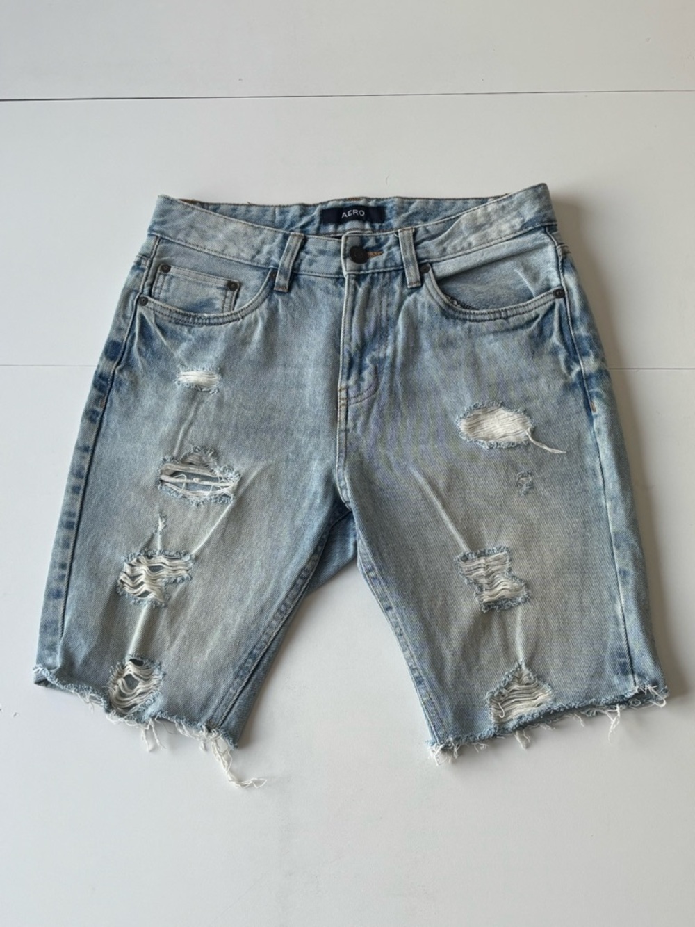 AERO Light Blue Distressed Relaxed Men's Jeans Shorts